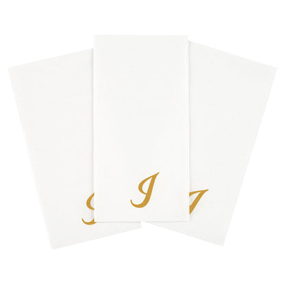 Luxenap Rectangle Gold Letter I White Paper Linen-Feel Guest Towel / Napkin - Air Laid, Cursive Font - 15 3/4" x 8" - 2000 count box