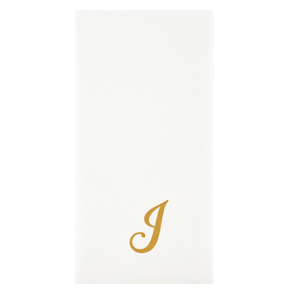 Luxenap Rectangle Gold Letter J White Paper Linen-Feel Guest Towel / Napkin - Air Laid, Cursive Font - 15 3/4" x 8" - 2000 count box