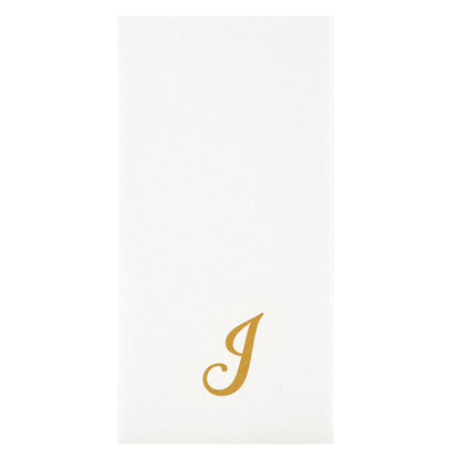 Luxenap Rectangle Gold Letter J White Paper Linen-Feel Guest Towel / Napkin - Air Laid, Cursive Font - 15 3/4" x 8" - 2000 count box