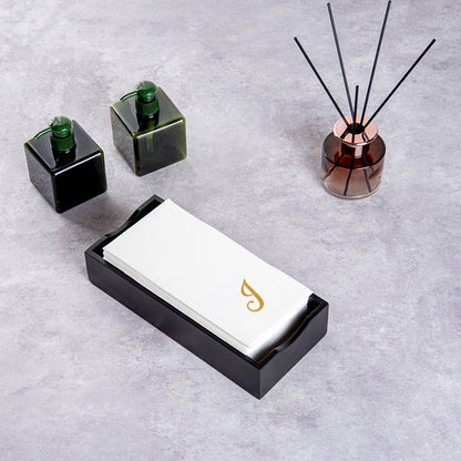 Luxenap Rectangle Gold Letter J White Paper Linen-Feel Guest Towel / Napkin - Air Laid, Cursive Font - 15 3/4" x 8" - 2000 count box