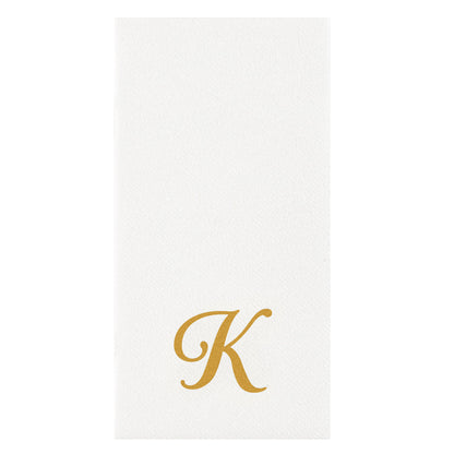 Luxenap Rectangle Gold Letter K White Paper Linen-Feel Guest Towel / Napkin - Air Laid, Cursive Font - 15 3/4" x 8" - 2000 count box