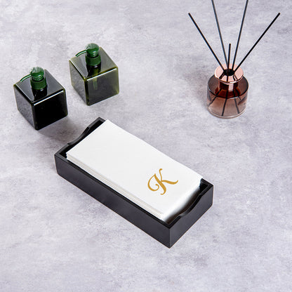 Luxenap Rectangle Gold Letter K White Paper Linen-Feel Guest Towel / Napkin - Air Laid, Cursive Font - 15 3/4" x 8" - 2000 count box