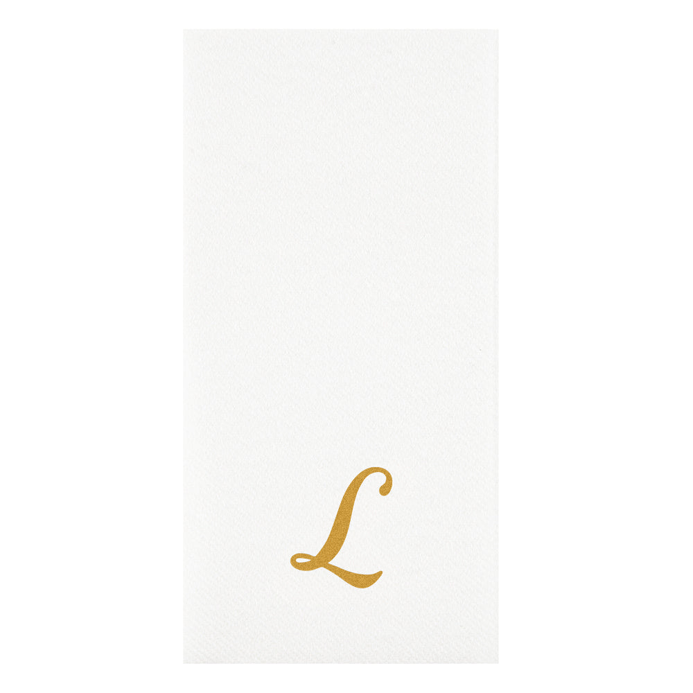 Luxenap Rectangle Gold Letter L White Paper Linen-Feel Guest Towel / Napkin - Air Laid, Cursive Font - 15 3/4" x 8" - 2000 count box