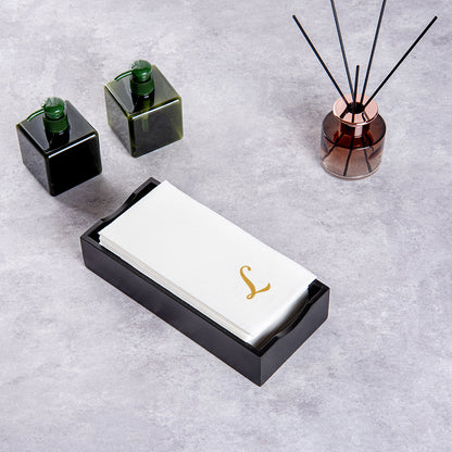 Luxenap Rectangle Gold Letter L White Paper Linen-Feel Guest Towel / Napkin - Air Laid, Cursive Font - 15 3/4" x 8" - 2000 count box