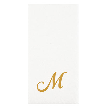 Luxenap Rectangle Gold Letter M White Paper Linen-Feel Guest Towel / Napkin - Air Laid, Cursive Font - 15 3/4" x 8" - 50 count box