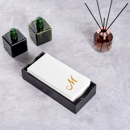 Luxenap Rectangle Gold Letter M White Paper Linen-Feel Guest Towel / Napkin - Air Laid, Cursive Font - 15 3/4" x 8" - 50 count box