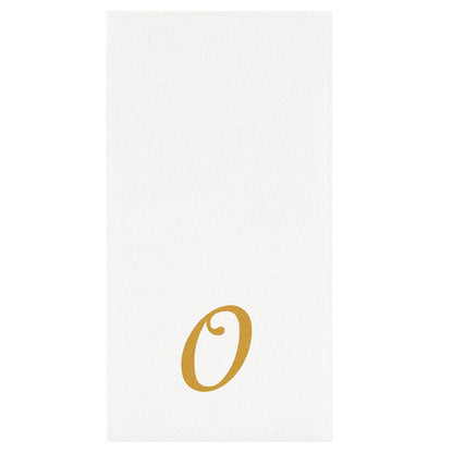 Luxenap Rectangle Gold Letter O White Paper Linen-Feel Guest Towel / Napkin - Air Laid, Cursive Font - 15 3/4" x 8" - 2000 count box