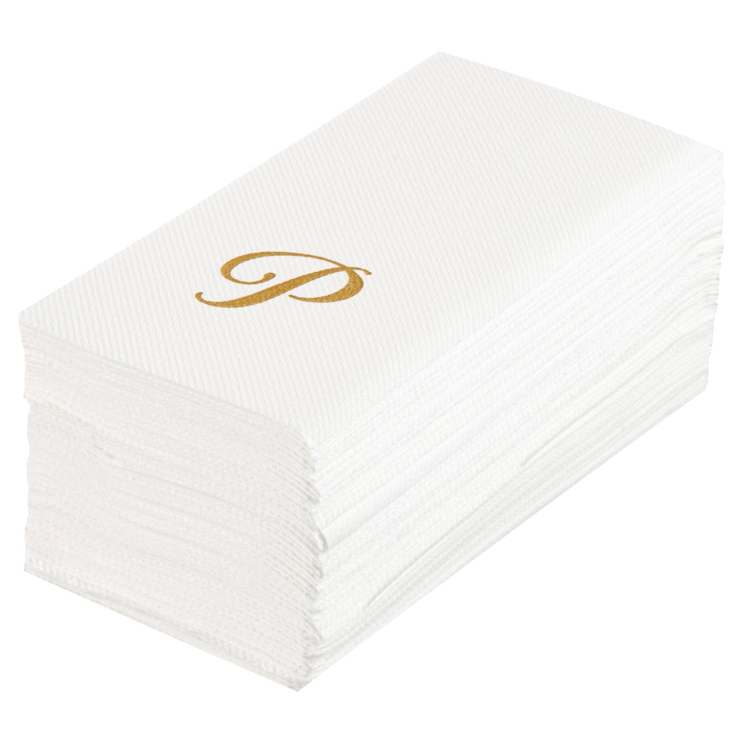 Luxenap Rectangle Gold Letter P White Paper Linen-Feel Guest Towel / Napkin - Air Laid, Cursive Font - 15 3/4" x 8" - 50 count box