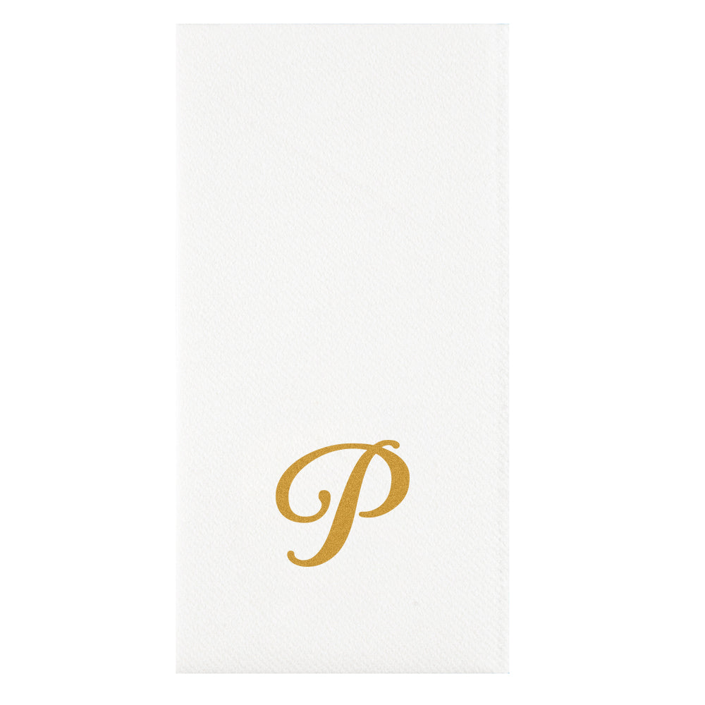 Luxenap Rectangle Gold Letter P White Paper Linen-Feel Guest Towel / Napkin - Air Laid, Cursive Font - 15 3/4" x 8" - 50 count box