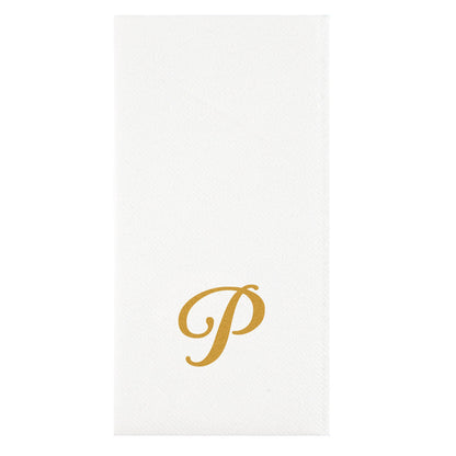 Luxenap Rectangle Gold Letter P White Paper Linen-Feel Guest Towel / Napkin - Air Laid, Cursive Font - 15 3/4" x 8" - 50 count box