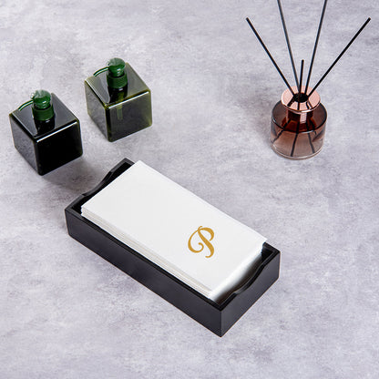 Luxenap Rectangle Gold Letter P White Paper Linen-Feel Guest Towel / Napkin - Air Laid, Cursive Font - 15 3/4" x 8" - 2000 count box