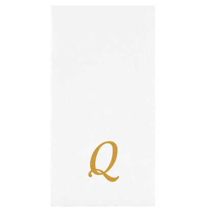 Luxenap Rectangle Gold Letter Q White Paper Linen-Feel Guest Towel / Napkin - Air Laid, Cursive Font - 15 3/4" x 8" - 50 count box
