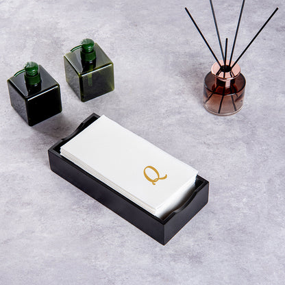Luxenap Rectangle Gold Letter Q White Paper Linen-Feel Guest Towel / Napkin - Air Laid, Cursive Font - 15 3/4" x 8" - 2000 count box