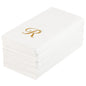 Luxenap Rectangle Gold Letter R White Paper Linen-Feel Guest Towel / Napkin - Air Laid, Cursive Font - 15 3/4" x 8" - 2000 count box