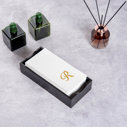 Luxenap Rectangle Gold Letter R White Paper Linen-Feel Guest Towel / Napkin - Air Laid, Cursive Font - 15 3/4" x 8" - 50 count box