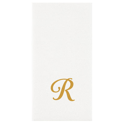 Luxenap Rectangle Gold Letter R White Paper Linen-Feel Guest Towel / Napkin - Air Laid, Cursive Font - 15 3/4" x 8" - 2000 count box