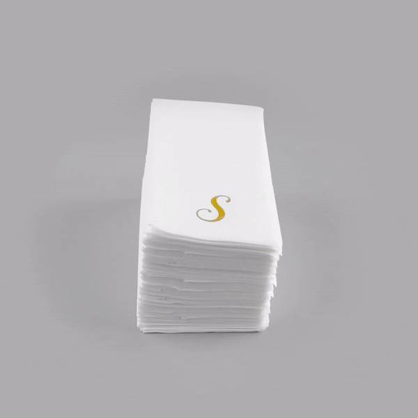 Luxenap Rectangle Gold Letter S White Paper Linen-Feel Guest Towel / Napkin - Air Laid, Cursive Font - 15 3/4" x 8" - 50 count box