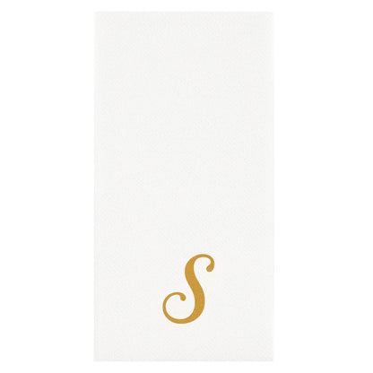 Luxenap Rectangle Gold Letter S White Paper Linen-Feel Guest Towel / Napkin - Air Laid, Cursive Font - 15 3/4" x 8" - 50 count box