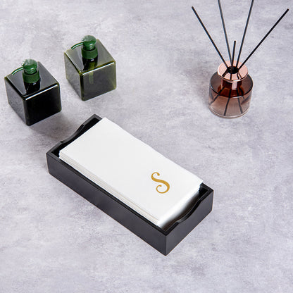 Luxenap Rectangle Gold Letter S White Paper Linen-Feel Guest Towel / Napkin - Air Laid, Cursive Font - 15 3/4" x 8" - 50 count box