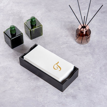 Luxenap Rectangle Gold Letter T White Paper Linen-Feel Guest Towel / Napkin - Air Laid, Cursive Font - 15 3/4" x 8" - 50 count box