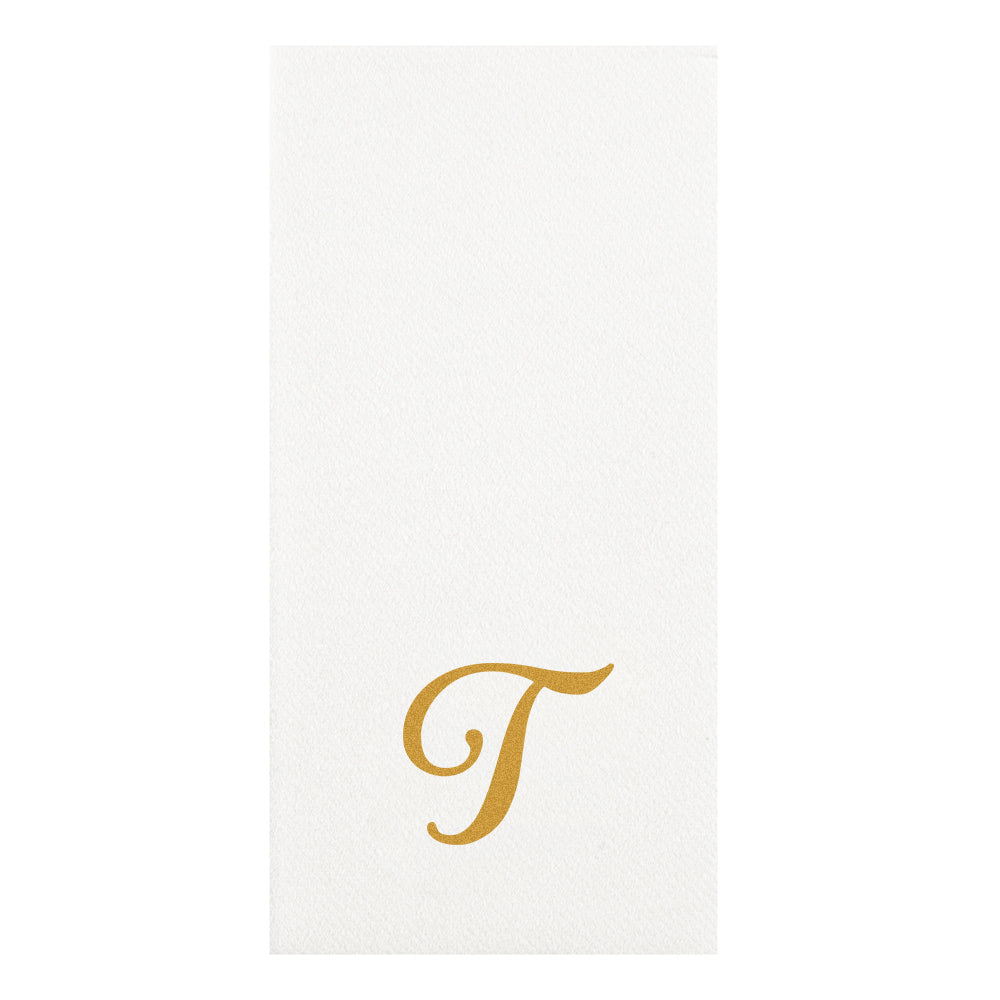 Luxenap Rectangle Gold Letter T White Paper Linen-Feel Guest Towel / Napkin - Air Laid, Cursive Font - 15 3/4" x 8" - 2000 count box