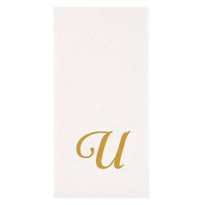 Luxenap Rectangle Gold Letter U White Paper Linen-Feel Guest Towel / Napkin - Air Laid, Cursive Font - 15 3/4" x 8" - 2000 count box