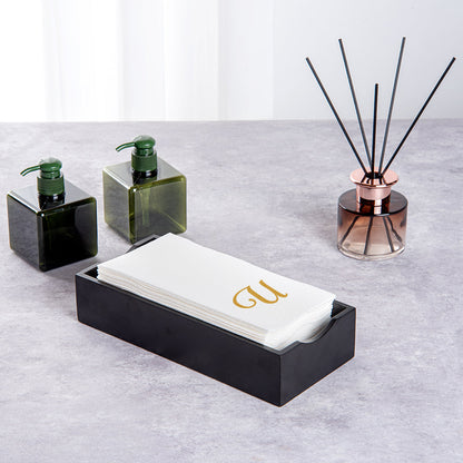 Luxenap Rectangle Gold Letter U White Paper Linen-Feel Guest Towel / Napkin - Air Laid, Cursive Font - 15 3/4" x 8" - 2000 count box