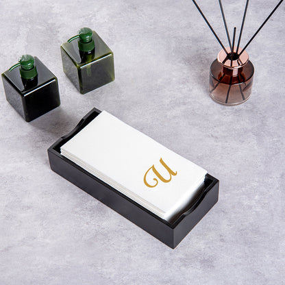 Luxenap Rectangle Gold Letter U White Paper Linen-Feel Guest Towel / Napkin - Air Laid, Cursive Font - 15 3/4" x 8" - 2000 count box