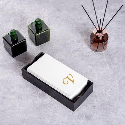 Luxenap Rectangle Gold Letter V White Paper Linen-Feel Guest Towel / Napkin - Air Laid, Cursive Font - 15 3/4" x 8" - 50 count box