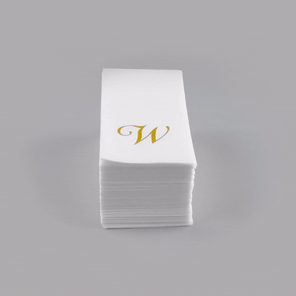 Luxenap Rectangle Gold Letter W White Paper Linen-Feel Guest Towel / Napkin - Air Laid, Cursive Font - 15 3/4" x 8" - 50 count box