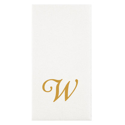 Luxenap Rectangle Gold Letter W White Paper Linen-Feel Guest Towel / Napkin - Air Laid, Cursive Font - 15 3/4" x 8" - 50 count box