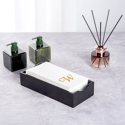 Luxenap Rectangle Gold Letter W White Paper Linen-Feel Guest Towel / Napkin - Air Laid, Cursive Font - 15 3/4" x 8" - 2000 count box