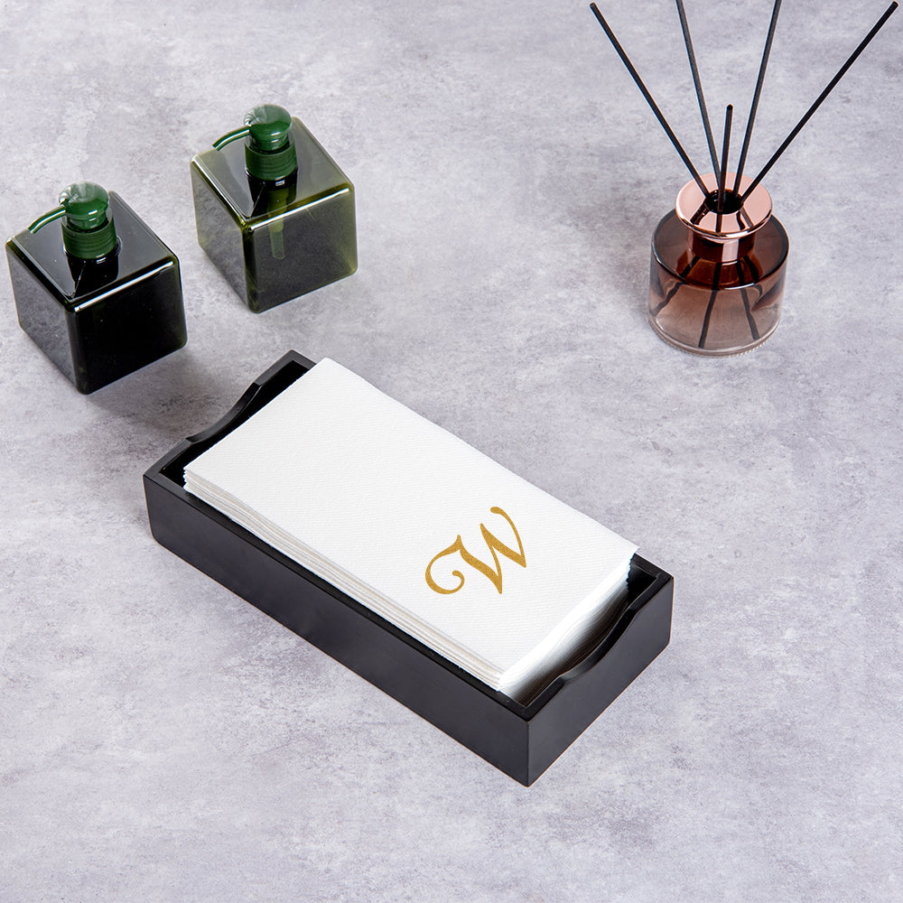Luxenap Rectangle Gold Letter W White Paper Linen-Feel Guest Towel / Napkin - Air Laid, Cursive Font - 15 3/4" x 8" - 2000 count box