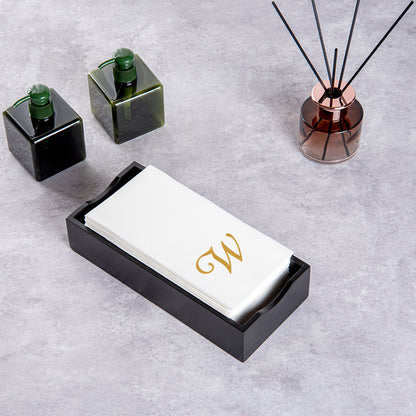 Luxenap Rectangle Gold Letter W White Paper Linen-Feel Guest Towel / Napkin - Air Laid, Cursive Font - 15 3/4" x 8" - 2000 count box