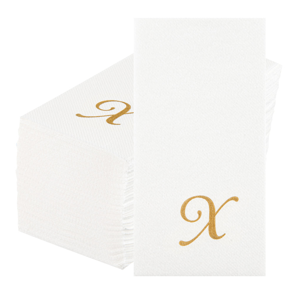 Luxenap Rectangle Gold Letter X White Paper Linen-Feel Guest Towel / Napkin - Air Laid, Cursive Font - 15 3/4" x 8" - 50 count box