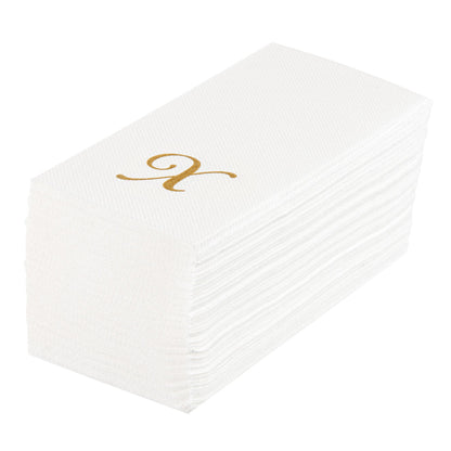Luxenap Rectangle Gold Letter X White Paper Linen-Feel Guest Towel / Napkin - Air Laid, Cursive Font - 15 3/4" x 8" - 50 count box