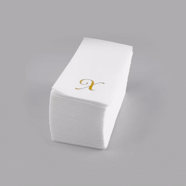 Luxenap Rectangle Gold Letter X White Paper Linen-Feel Guest Towel / Napkin - Air Laid, Cursive Font - 15 3/4" x 8" - 50 count box
