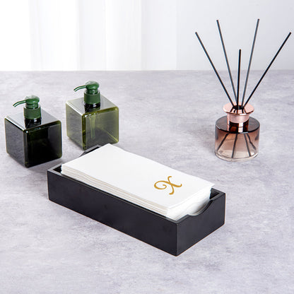 Luxenap Rectangle Gold Letter X White Paper Linen-Feel Guest Towel / Napkin - Air Laid, Cursive Font - 15 3/4" x 8" - 50 count box