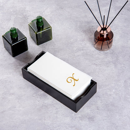 Luxenap Rectangle Gold Letter X White Paper Linen-Feel Guest Towel / Napkin - Air Laid, Cursive Font - 15 3/4" x 8" - 50 count box