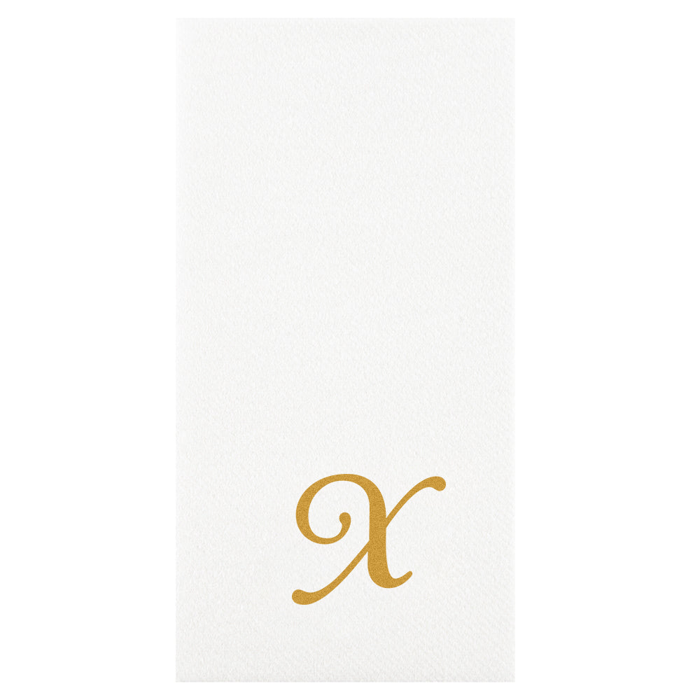 Luxenap Rectangle Gold Letter X White Paper Linen-Feel Guest Towel / Napkin - Air Laid, Cursive Font - 15 3/4" x 8" - 2000 count box