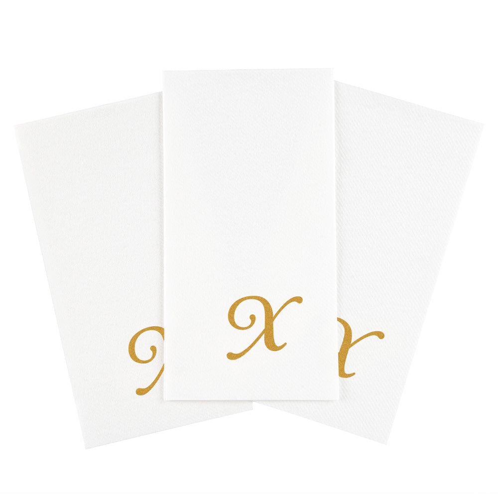 Luxenap Rectangle Gold Letter X White Paper Linen-Feel Guest Towel / Napkin - Air Laid, Cursive Font - 15 3/4" x 8" - 2000 count box