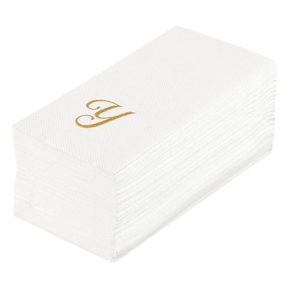 Luxenap Rectangle Gold Letter Y White Paper Linen-Feel Guest Towel / Napkin - Air Laid, Cursive Font - 15 3/4" x 8" - 50 count box