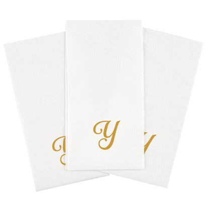 Luxenap Rectangle Gold Letter Y White Paper Linen-Feel Guest Towel / Napkin - Air Laid, Cursive Font - 15 3/4" x 8" - 50 count box