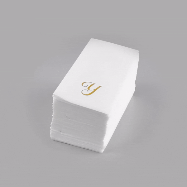 Luxenap Rectangle Gold Letter Y White Paper Linen-Feel Guest Towel / Napkin - Air Laid, Cursive Font - 15 3/4" x 8" - 2000 count box