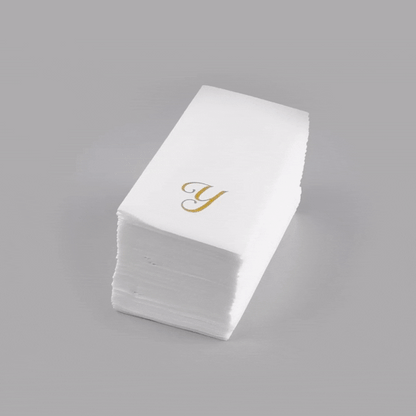 Luxenap Rectangle Gold Letter Y White Paper Linen-Feel Guest Towel / Napkin - Air Laid, Cursive Font - 15 3/4" x 8" - 2000 count box