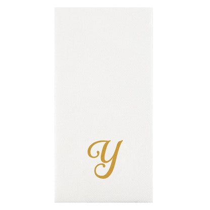 Luxenap Rectangle Gold Letter Y White Paper Linen-Feel Guest Towel / Napkin - Air Laid, Cursive Font - 15 3/4" x 8" - 2000 count box