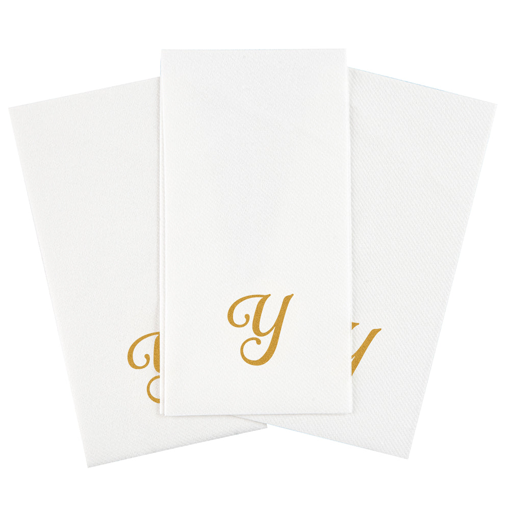 Luxenap Rectangle Gold Letter Y White Paper Linen-Feel Guest Towel / Napkin - Air Laid, Cursive Font - 15 3/4" x 8" - 2000 count box