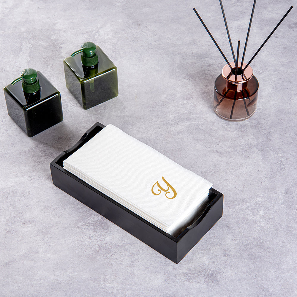 Luxenap Rectangle Gold Letter Y White Paper Linen-Feel Guest Towel / Napkin - Air Laid, Cursive Font - 15 3/4" x 8" - 2000 count box
