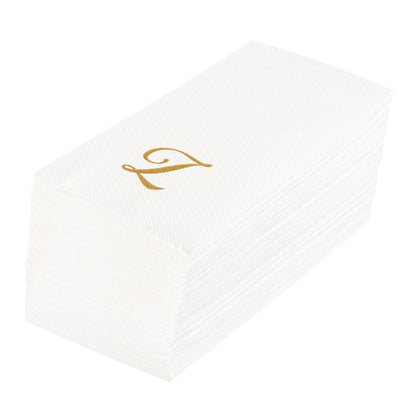 Luxenap Rectangle Gold Letter Z White Paper Linen-Feel Guest Towel / Napkin - Air Laid, Cursive Font - 15 3/4" x 8" - 50 count box