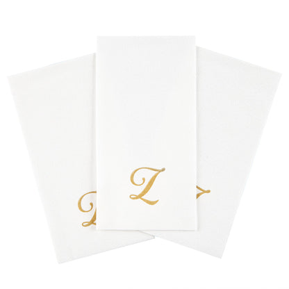 Luxenap Rectangle Gold Letter Z White Paper Linen-Feel Guest Towel / Napkin - Air Laid, Cursive Font - 15 3/4" x 8" - 50 count box